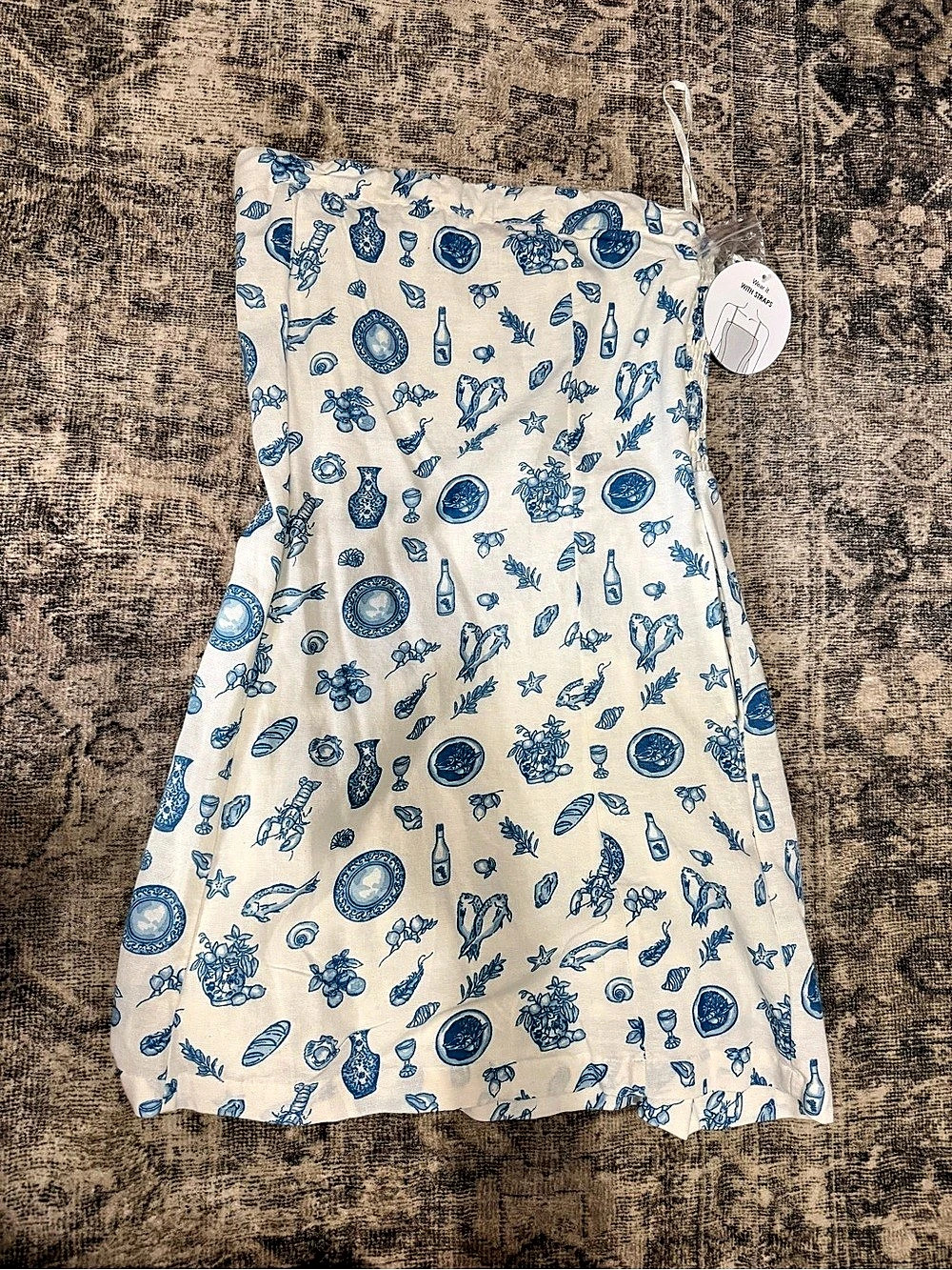 Jessica Simpson Printed Mini Dress in White & Blue Size Medium NWT